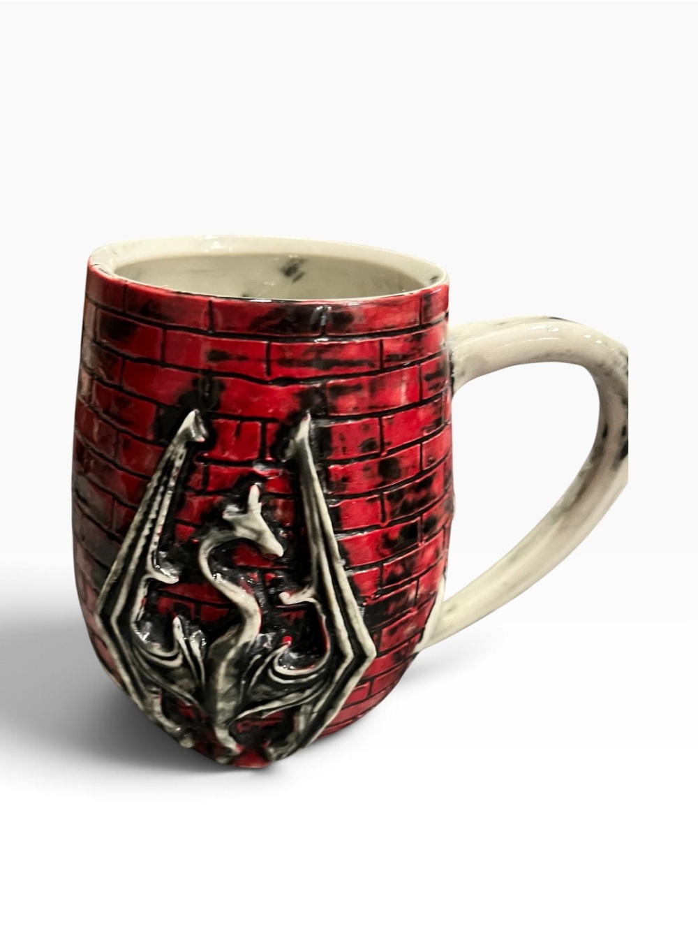 TurtleRok Pottery Dragon The Elder Scrolls V: Skyrim Red Brick Carved Mug 12 Oz